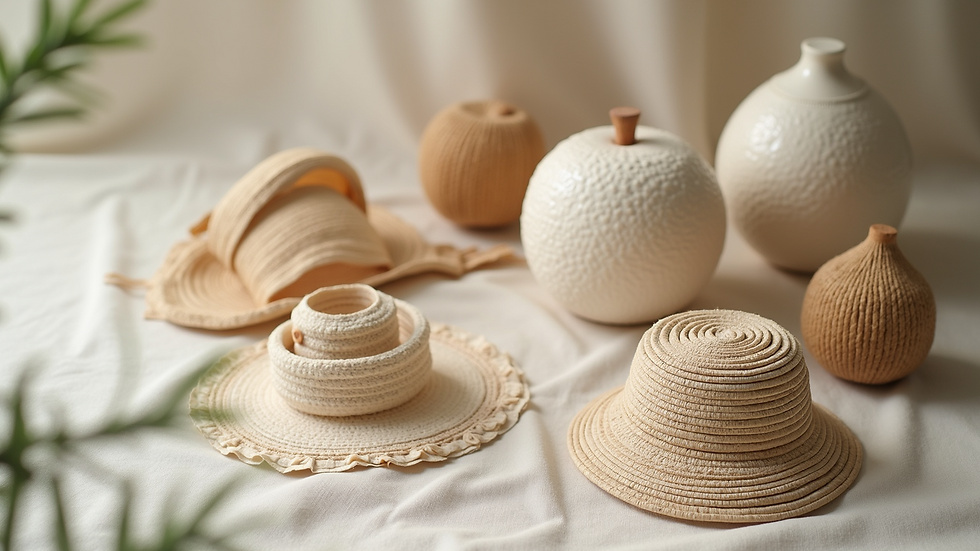 High angle view of a collection of eco-friendly bridal accessories made from sustainable materials