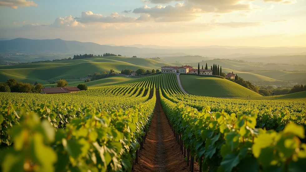 High angle view of a picturesque vineyard landscape in Tuscany