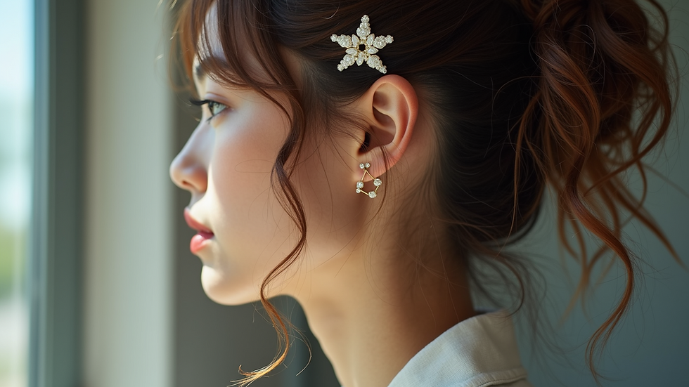 Close-up view of trendy geometric hair clips