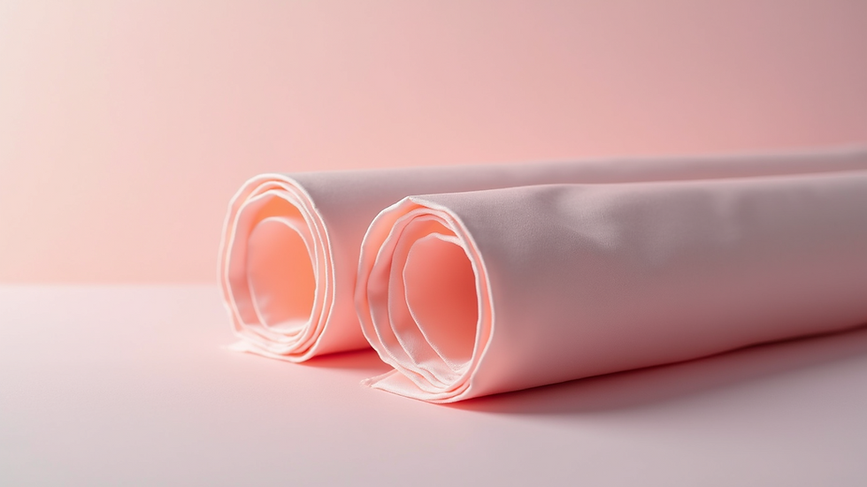Close-up view of a rolled silk fabric in soft pastel colors
