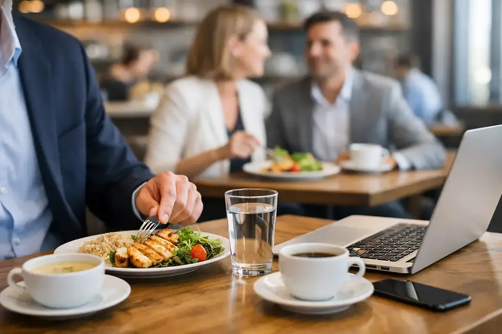 Almoço executivo em cafeteria com mais experiência