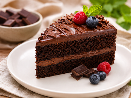 Bolo de chocolate fit sem açúcar saudável com cobertura cremosa e frutas vermelhas