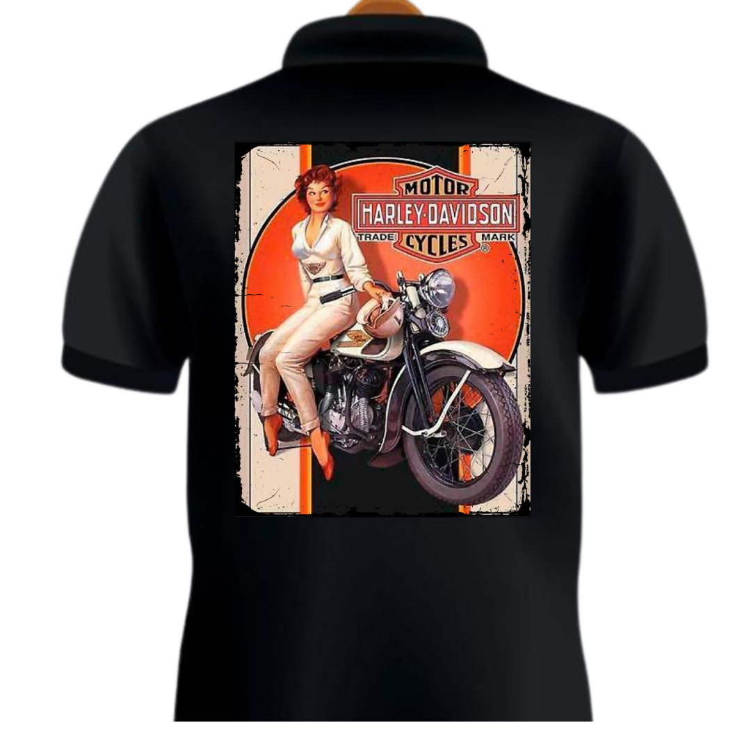 Harley Davidson Rider Vintage Poster Polo Neck T-shirt (Black)