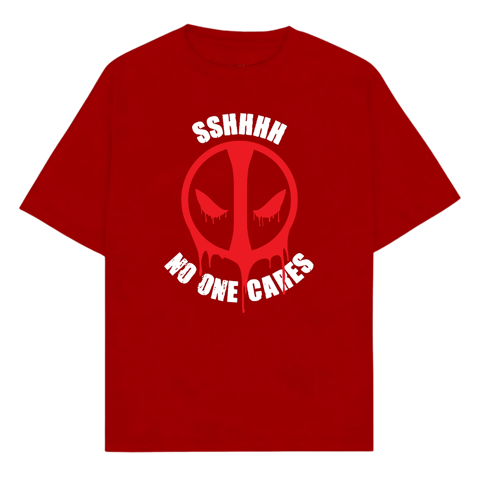 Thumbnail: Marvel Deadpool "Shhh No One Cares" Sarcastic Unisex Oversized T-shirt