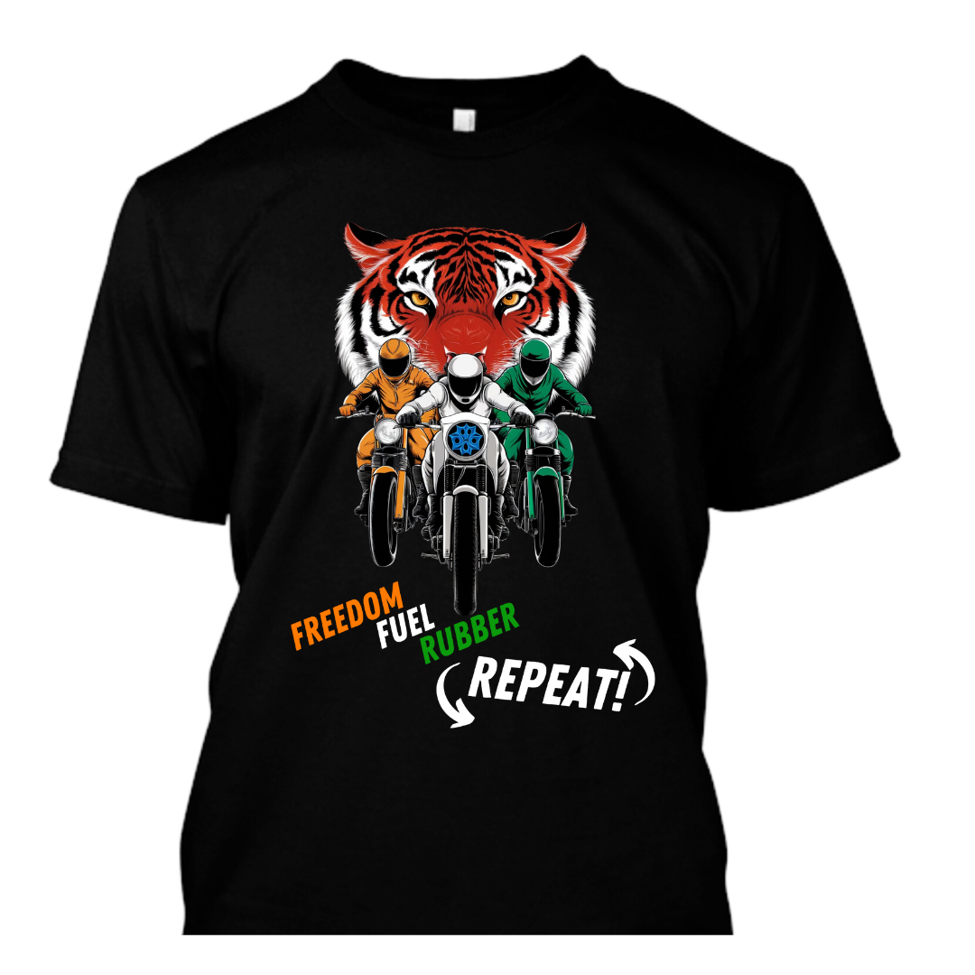 Freedom Fuel Rubber Repeat Collection Tiger Biker's Regular Fit T-shirt (BLACK)