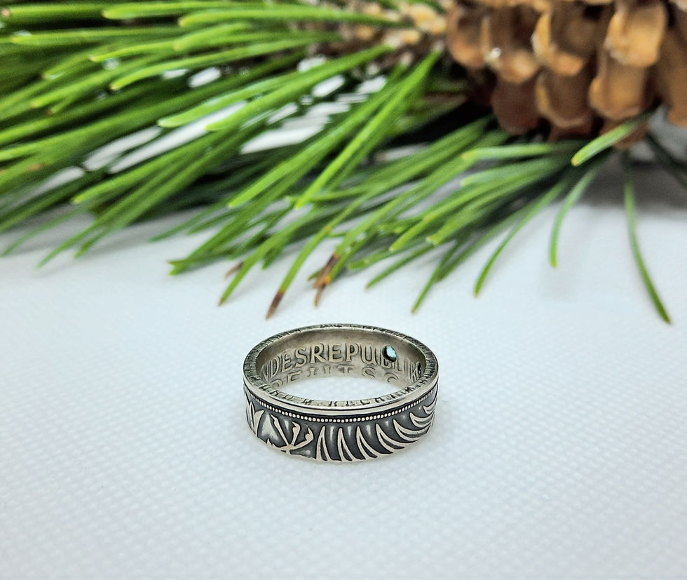 Thumbnail: Silver Eagle Ring made from a Germany 5 Deutschmark with Swarovski Topaz Paraiba