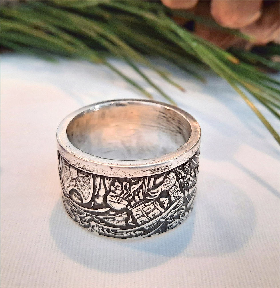 Thumbnail: Spartan War Horse Silver Coin Ring with the phrase "Molon Labe"