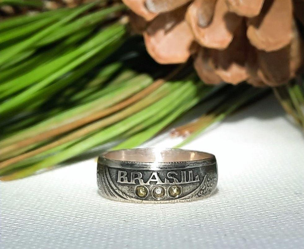 Brazil 5000 Reis Eagle Wing Silver Coin with Gemstones