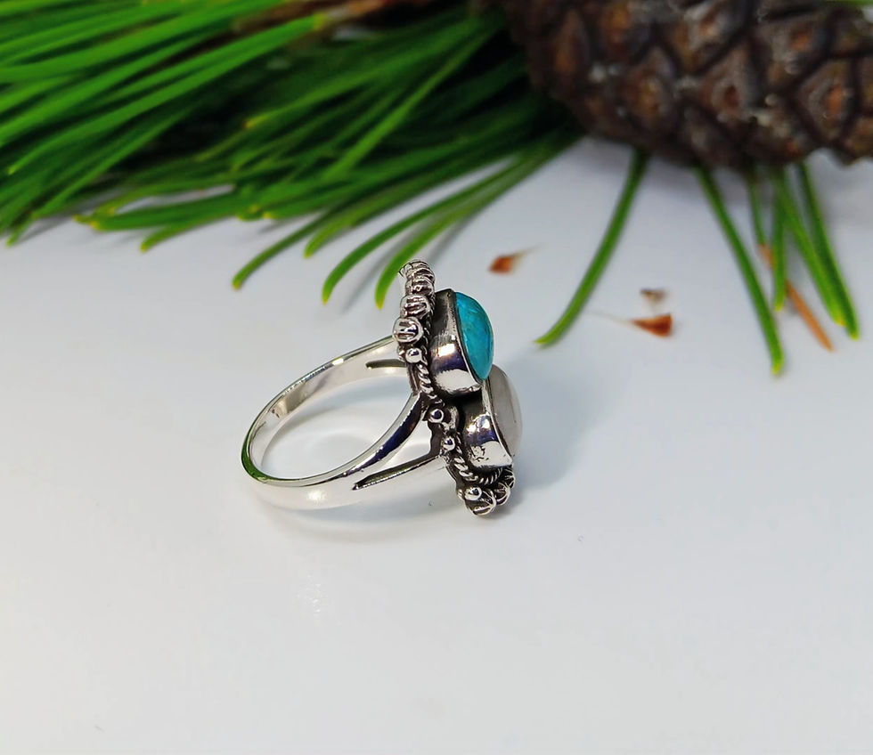 Thumbnail: Genuine Turquoise and Moonstone Sterling Silver Ring