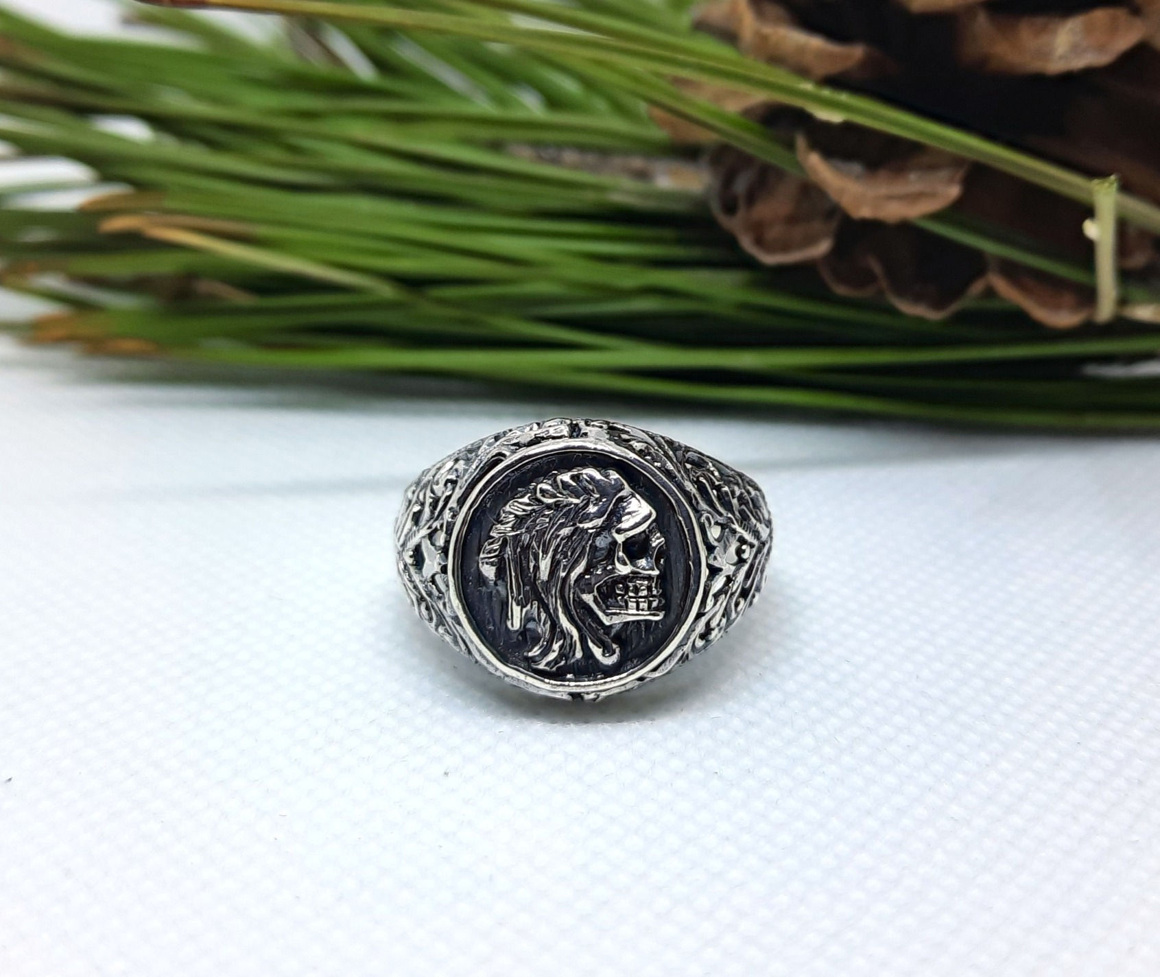 Native Skull Sterling Silver Ring