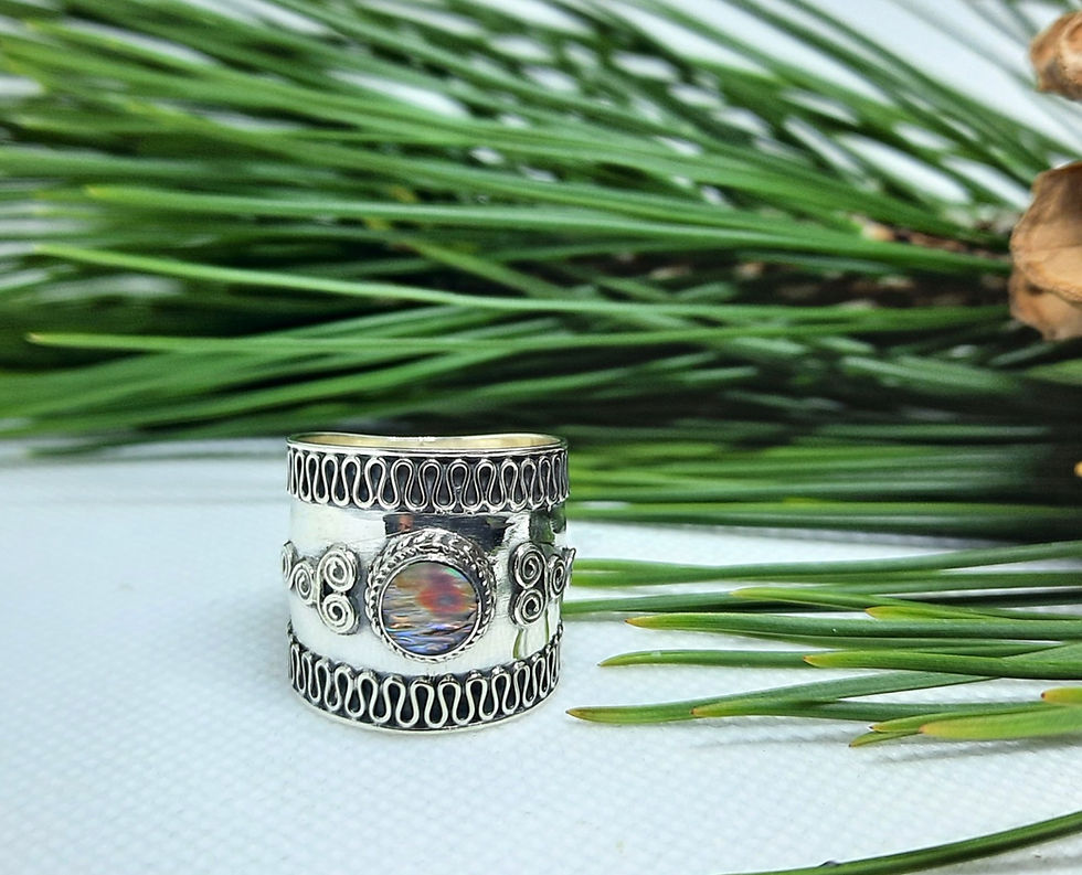 Thumbnail: Bali Sterling Silver Ring with Genuine Abalone Stone