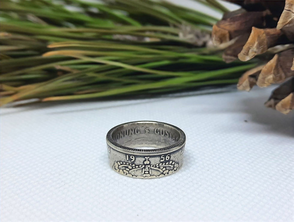 Thumbnail: Sweden Gustaf VI 1 Krona Crowned Arms Silver Coin Ring, (1952-1968)