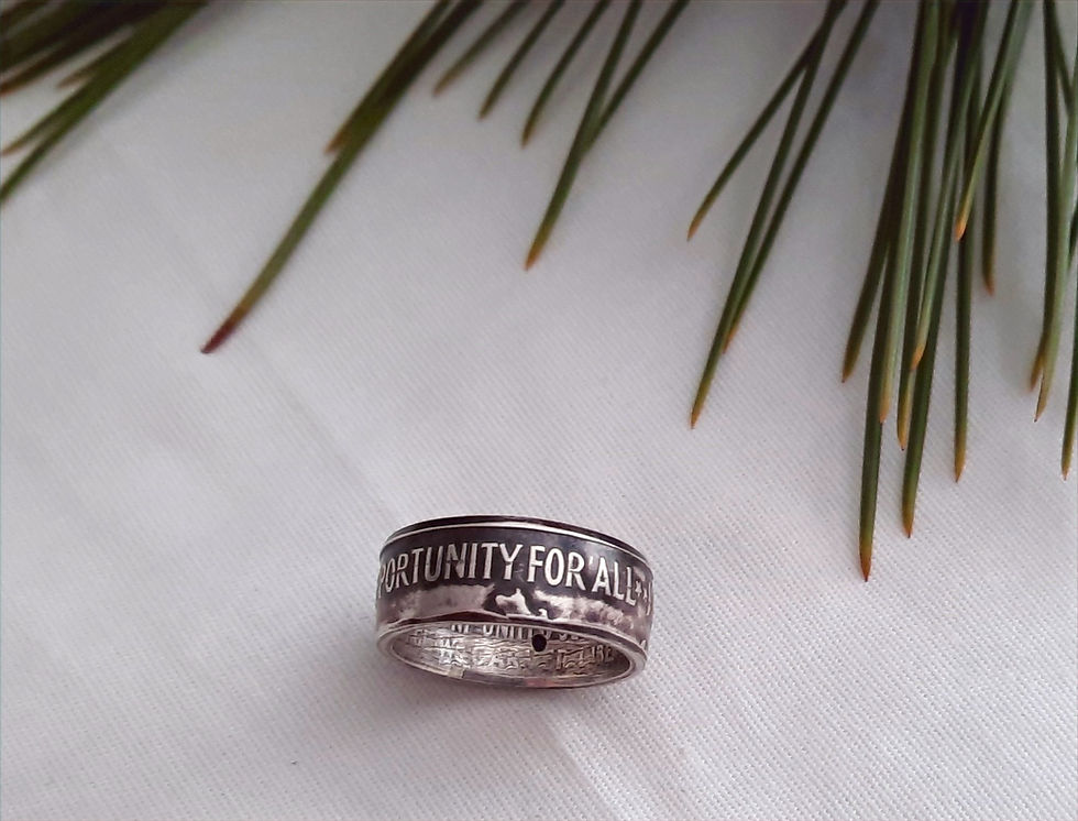 Thumbnail: Washington/Carver Commemorative Silver Half Dollar Coin Ring with a Red Garnet