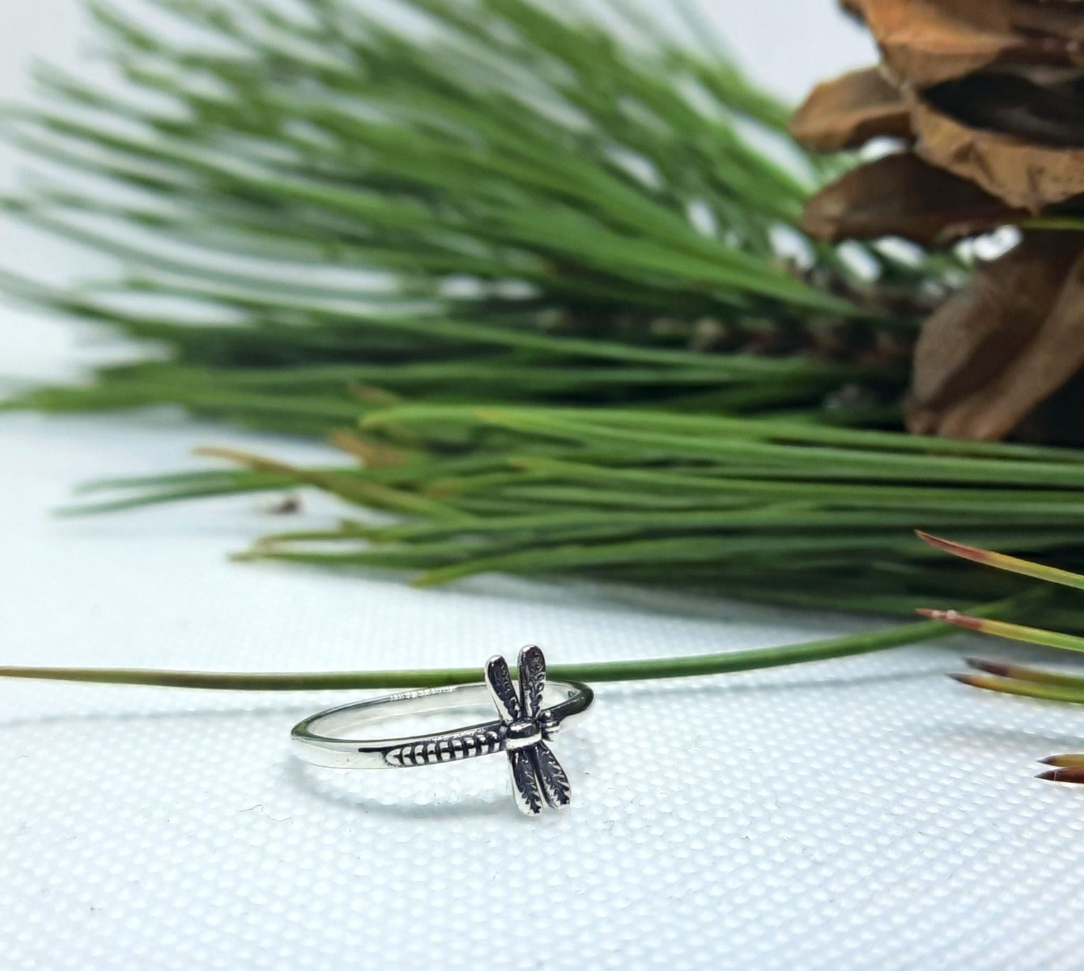 Sideways Dragonfly Sterling Silver Ring