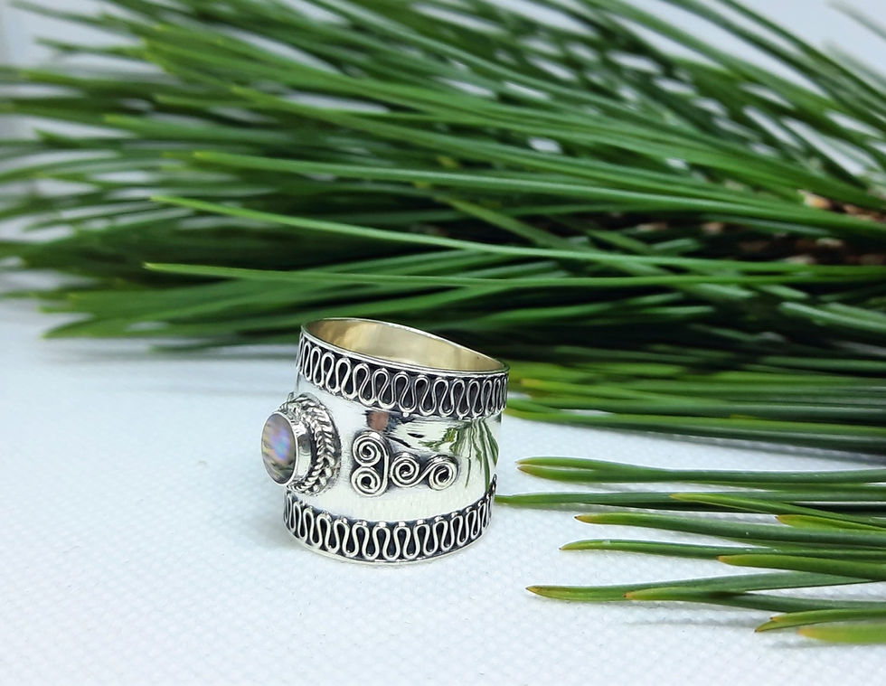 Thumbnail: Bali Sterling Silver Ring with Genuine Abalone Stone