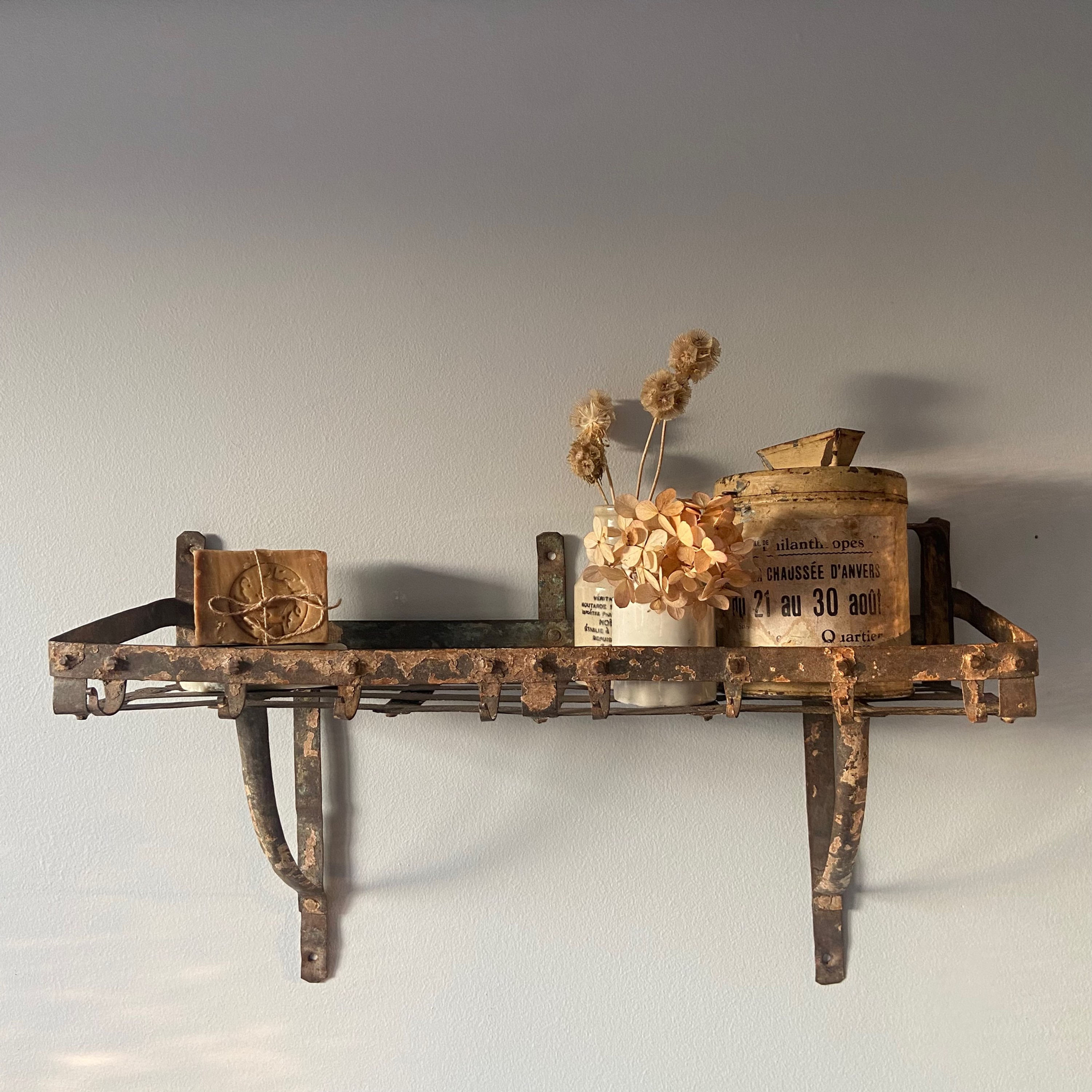 Vintage Metal Shelf with Hooks