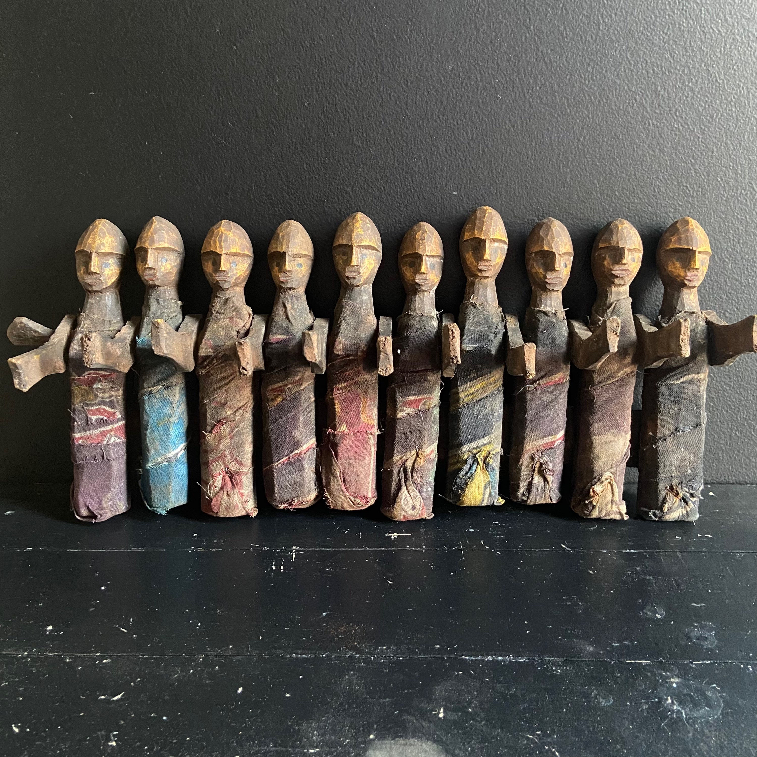 Set of 10 Hand Carved Nepalese Folk Art Puppets 