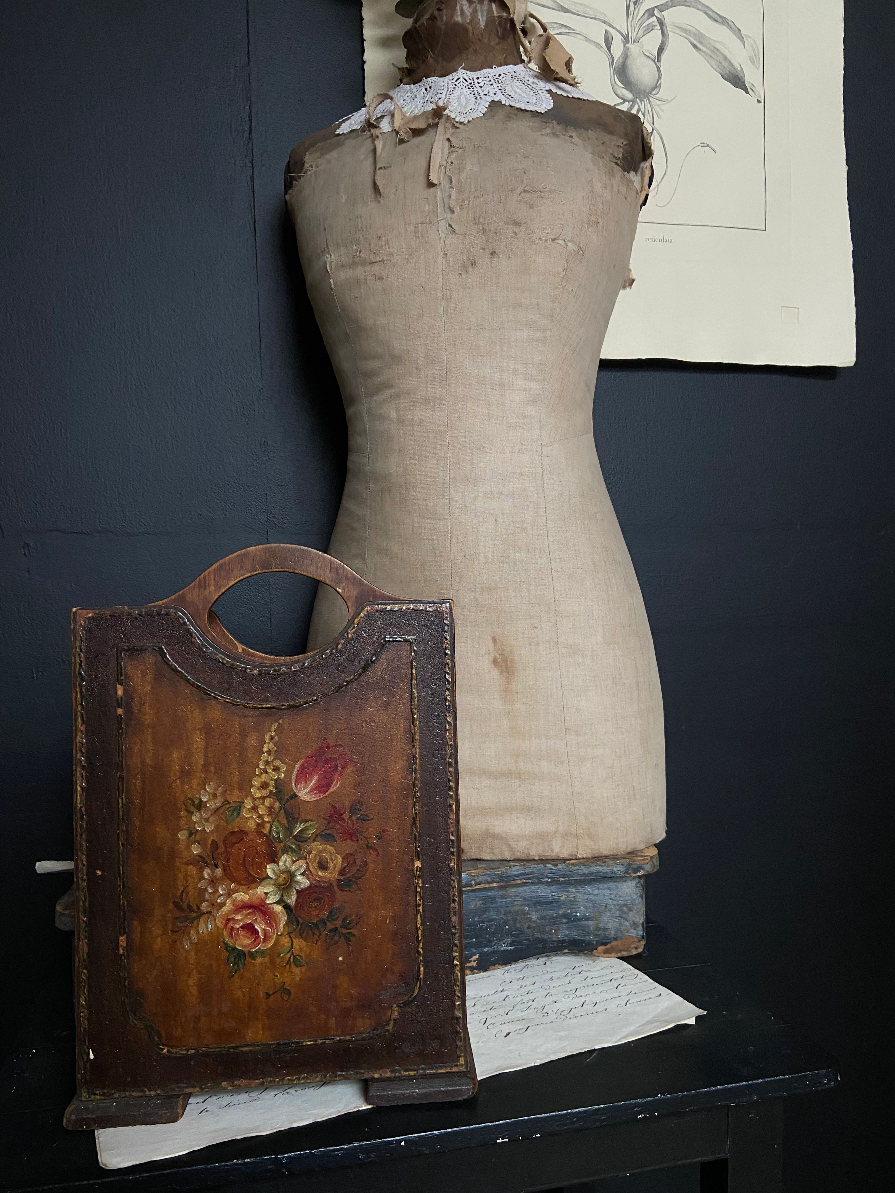 Stunning Antique Wooden Hand Painted Floral Magazine/Book Rack