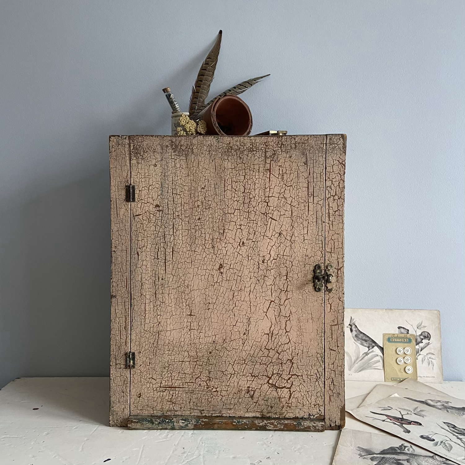 Vintage Scratch Built Wall Cabinet with Glorious Genuine Aged Crackle Paint