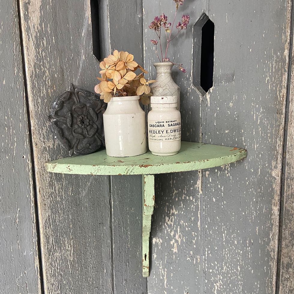 Thumbnail: Lovely Chippy Green Corner Bracket Shelf