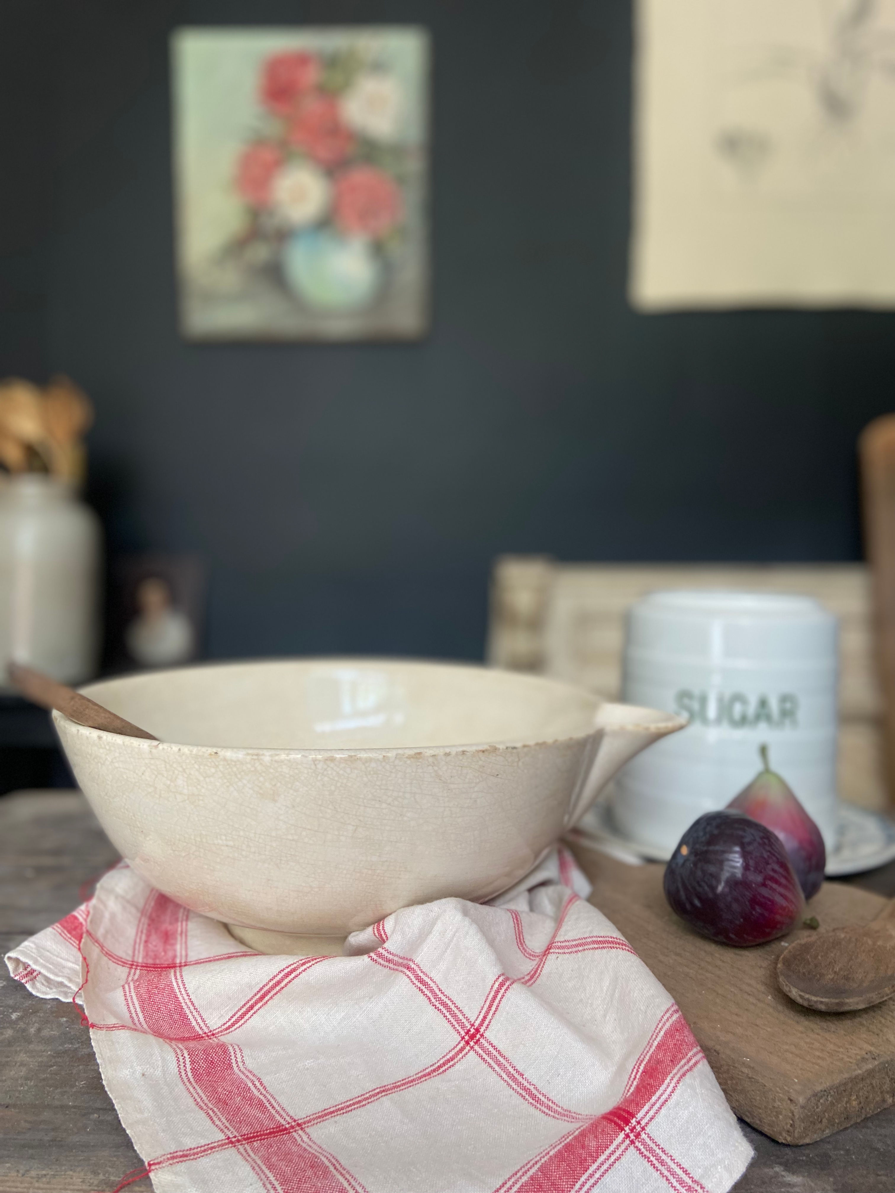 Antique French Ironstone Mixing Bowl with Spout