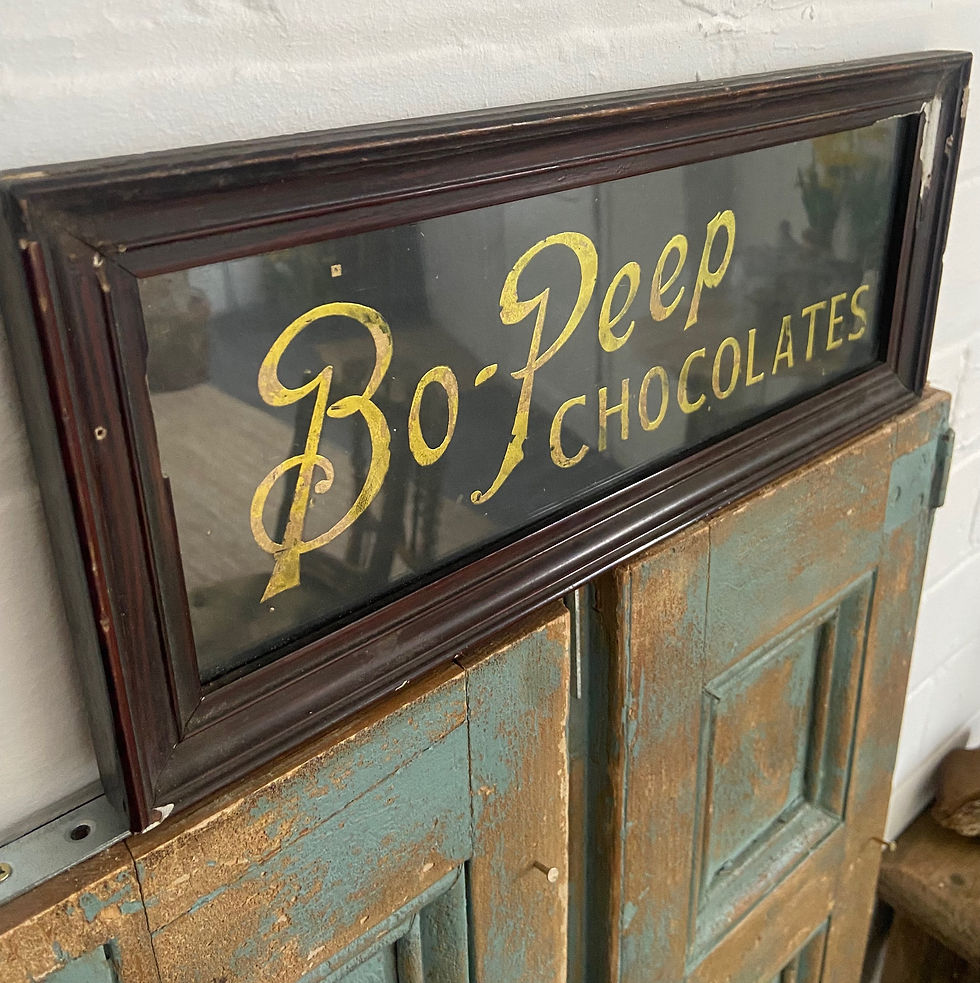 Thumbnail: Rare Bo-Peep Chocolates Reverse Painted and Reverse Engraved Advertising Sign