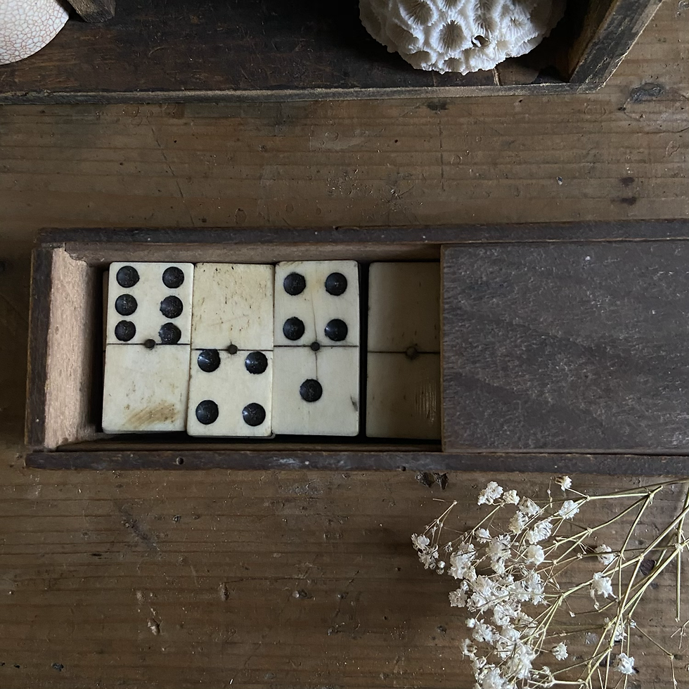 Thumbnail: Full Set of 28 Victorian Bone and Ebony Dominoes