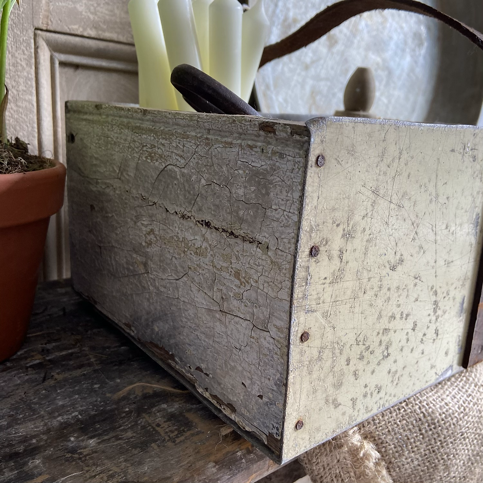 Thumbnail: Gorgeous Rustic Vintage Wood and Metal Trug with Leather Handle