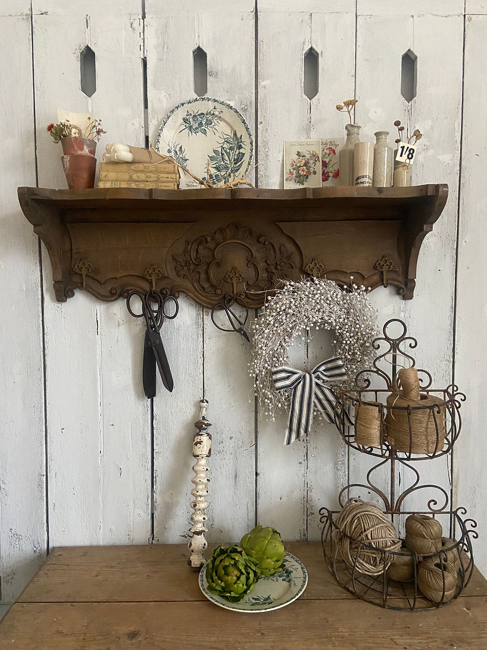 Thumbnail: Antique Hand Carved French Shelf With Hooks