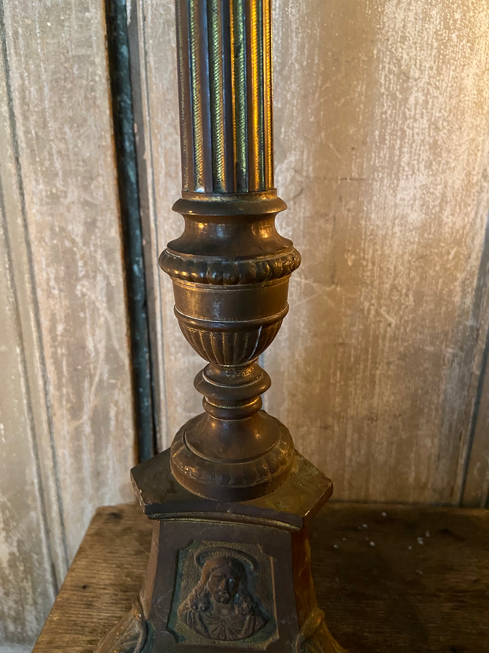 Thumbnail: Large Antique Aged French Ecclesiastical Pricket Candlestick 