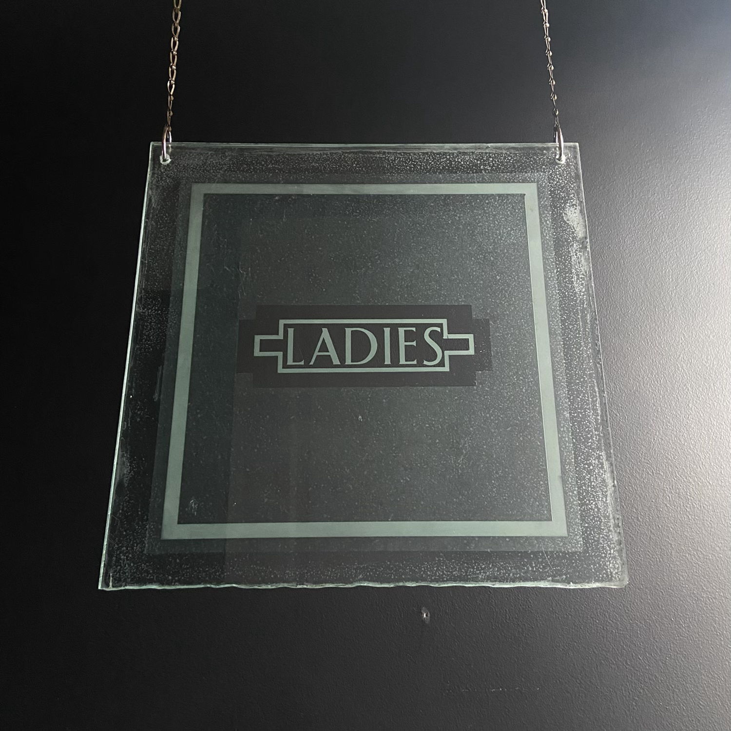 Antique Glass Hanging Ladies Toilet Sign c. 1871