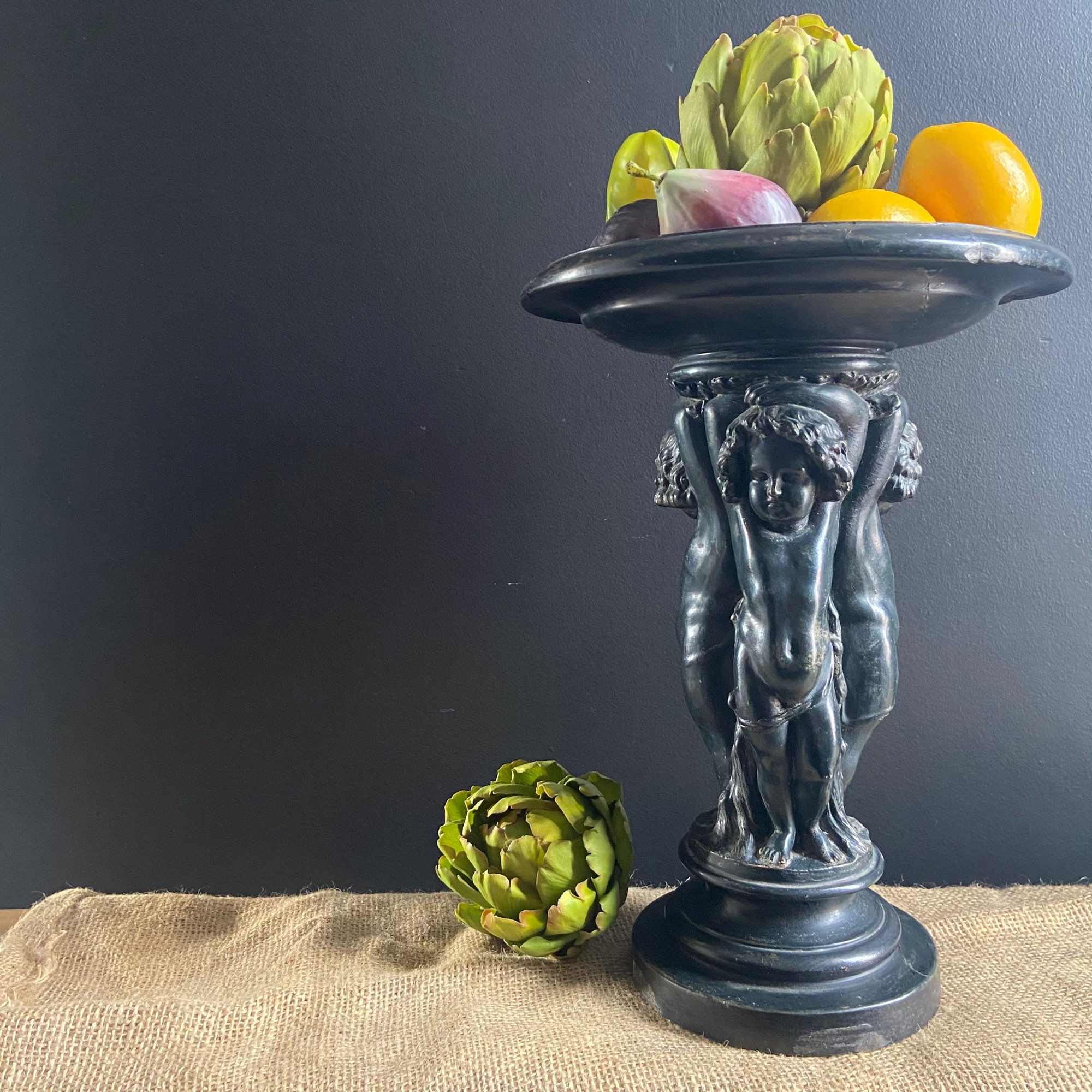 Rare Antique Ebonised Stand with Cherubs