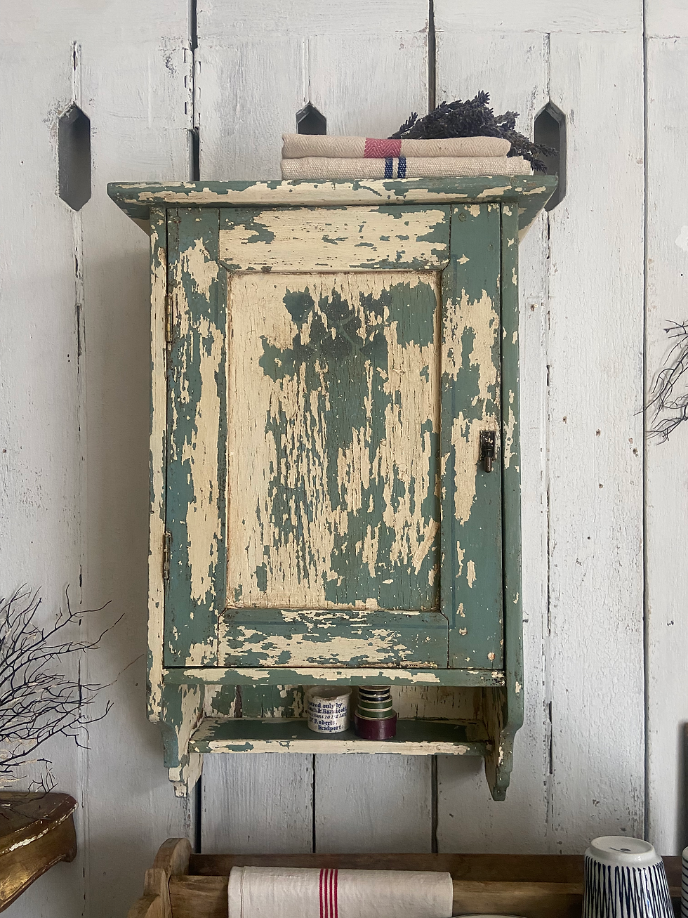 Vintage Rustic Chippy Painted French Wall Cupboard