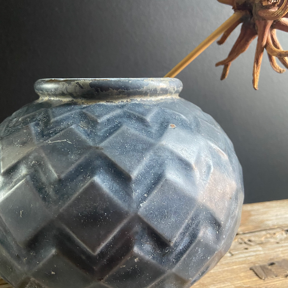 Thumbnail: Small Rare French Art Deco Enamelled Cast Iron Vase/Pot