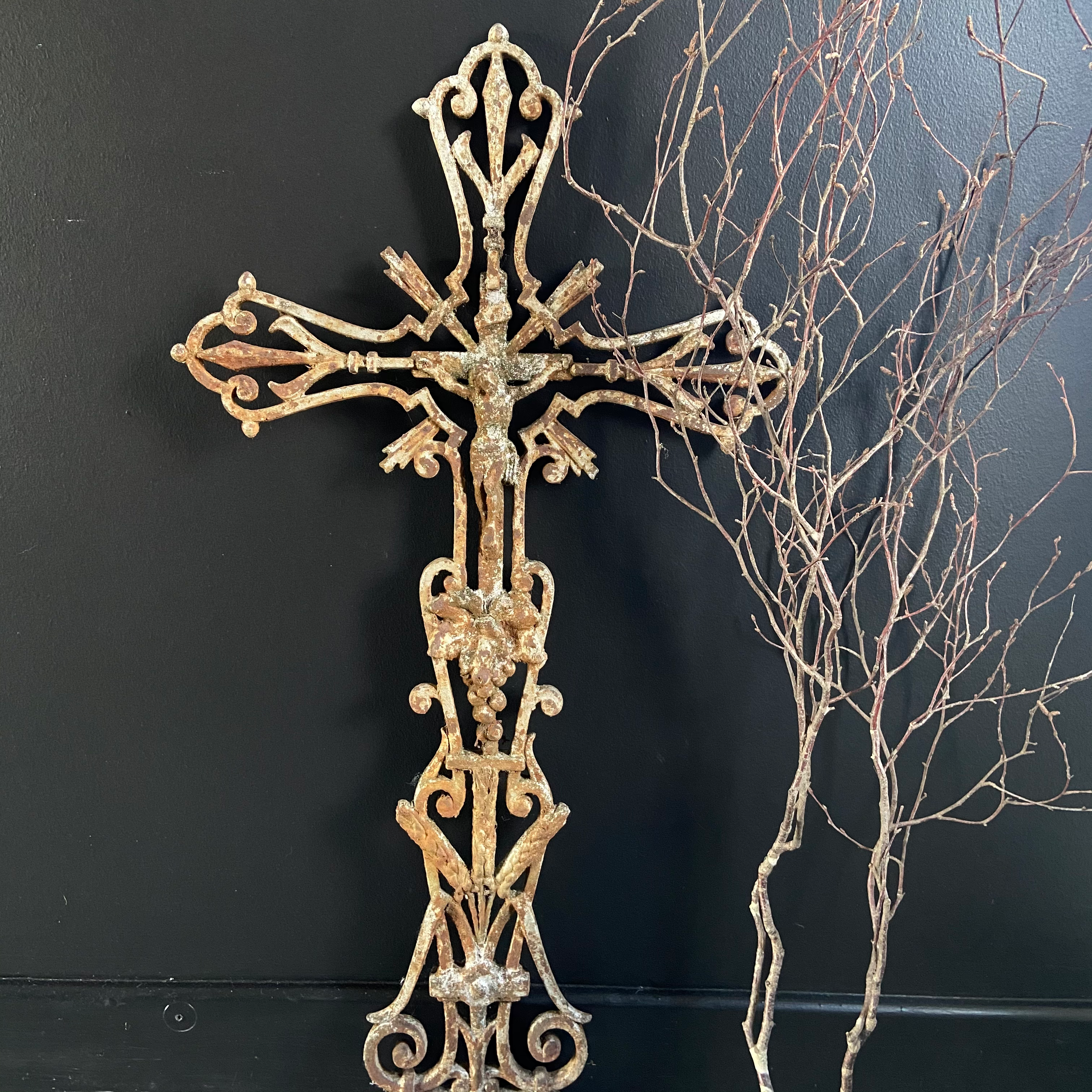 Large Antique French Cast Iron Cross