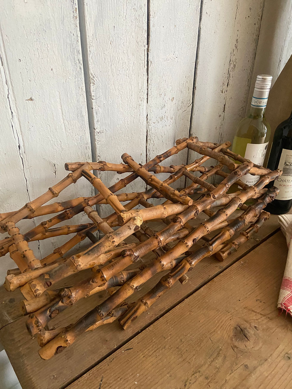 Thumbnail: Vintage French Scorched Bamboo Accordion Wine Rack