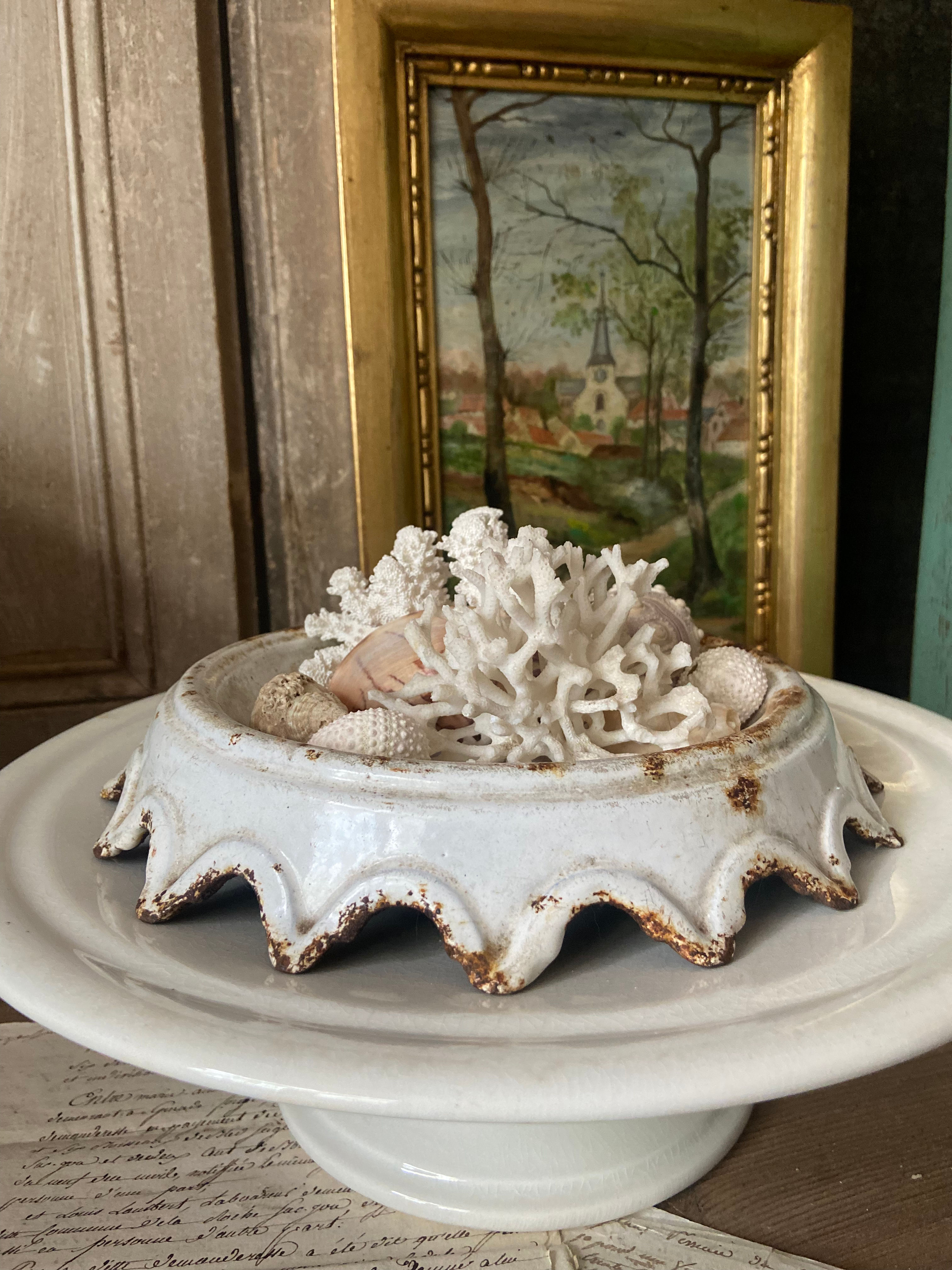 Rarer White Enamel Antique French Cast Iron Spittoon Exc. Condition