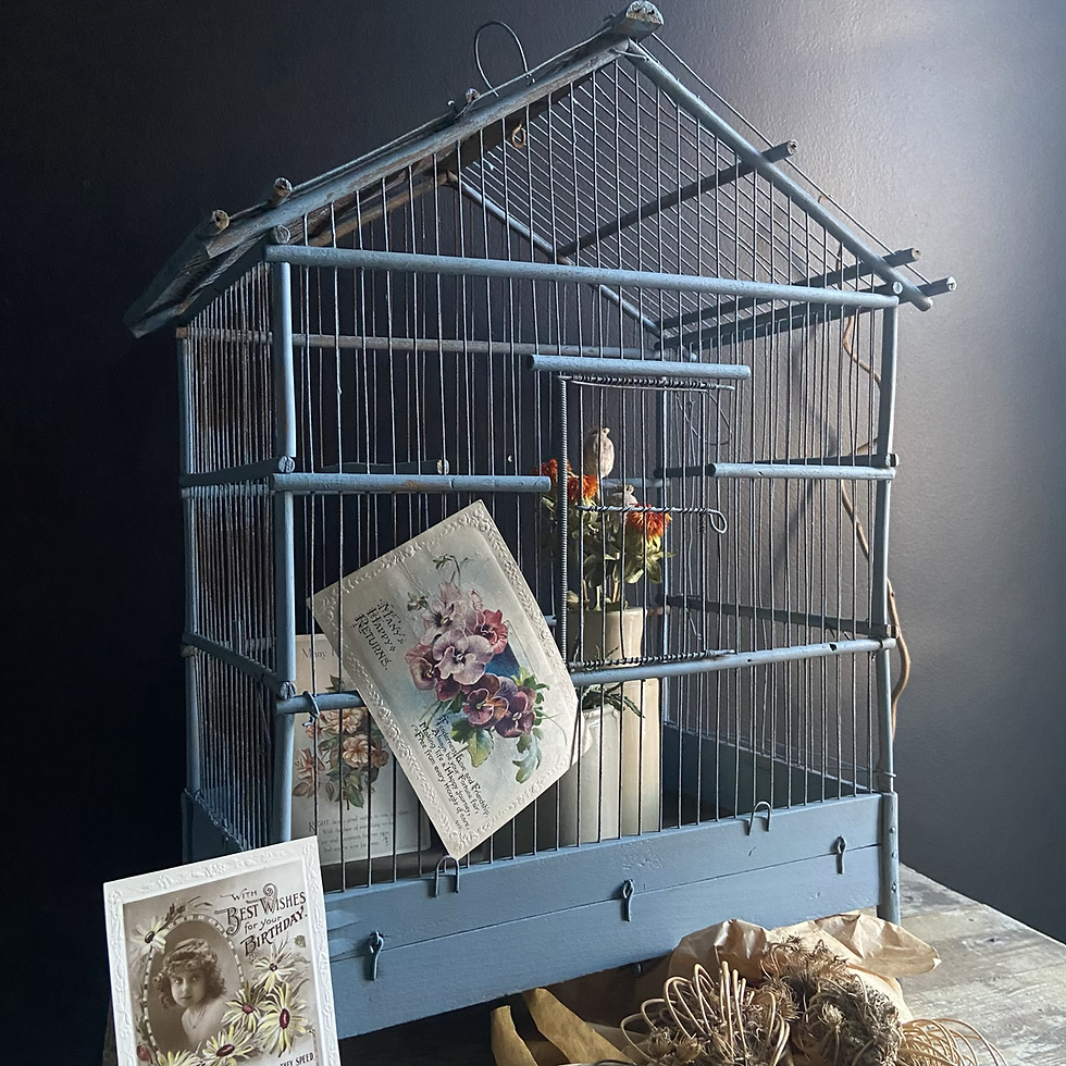 Thumbnail: Large Blue Decorative Vintage Bird Cage 