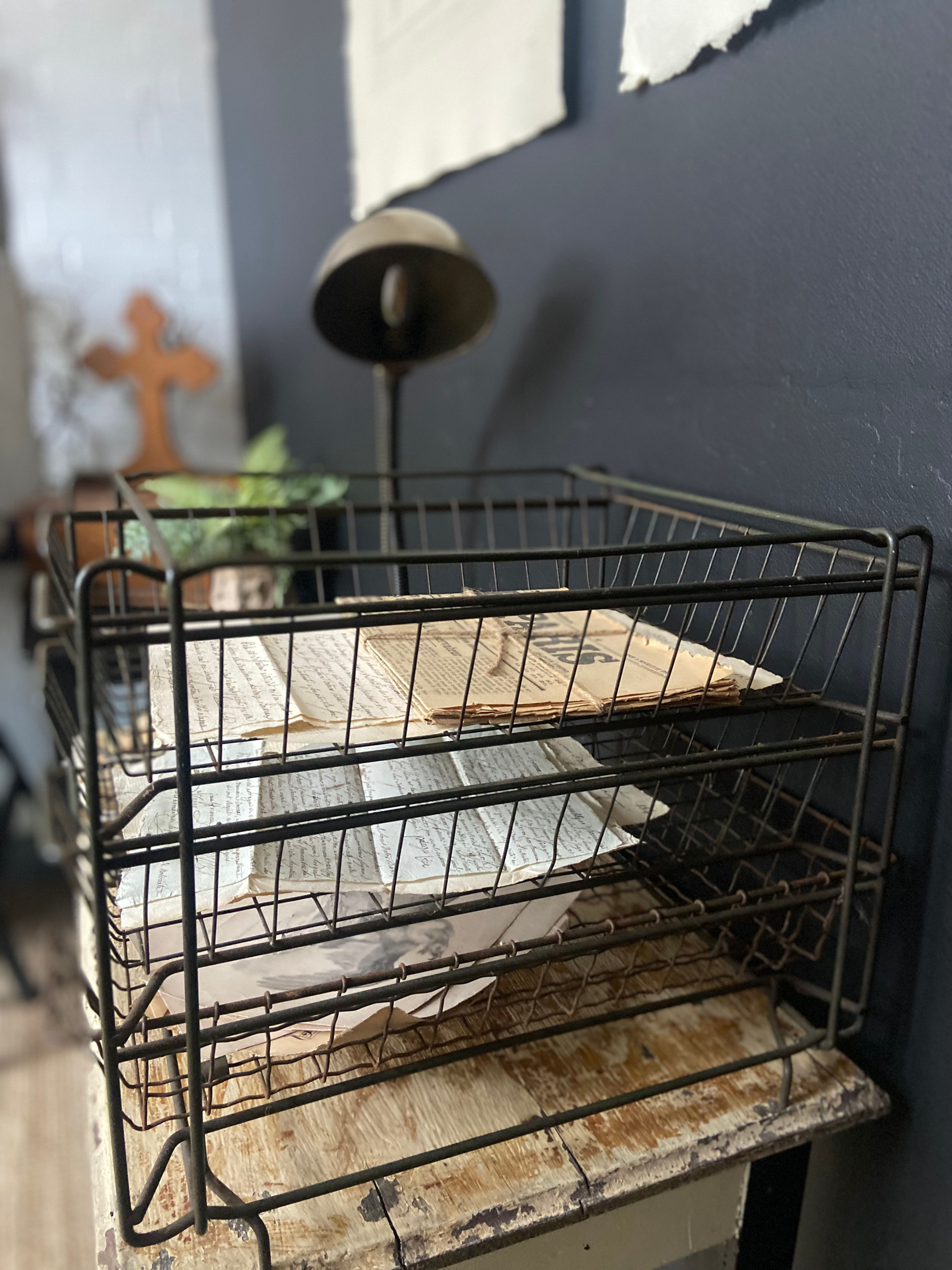 Vintage French Triple Wire In-Out Desk Trays