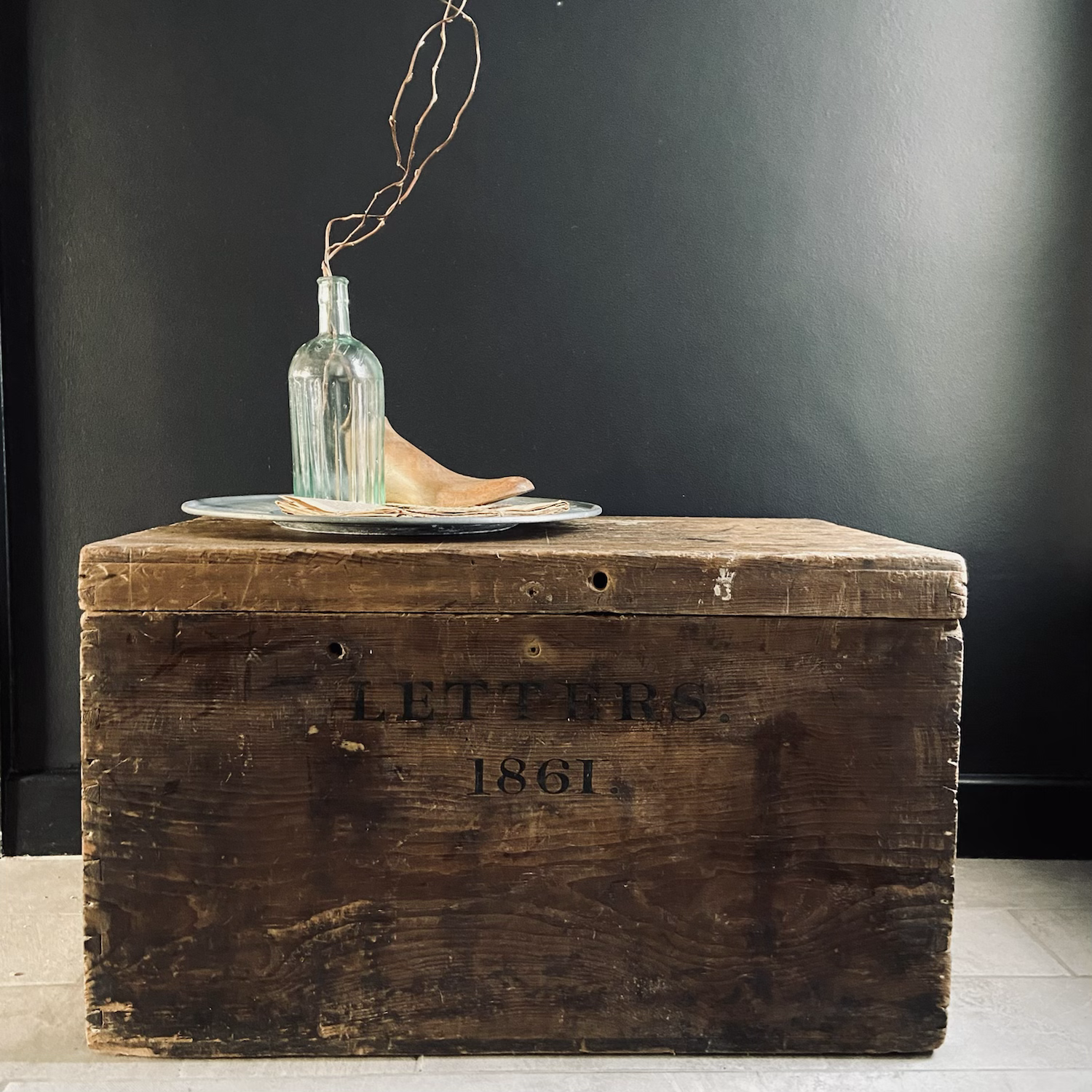 Antique Wooden Trunk With Original Typography
