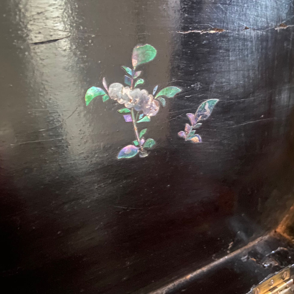 Thumbnail: Antique Laquered Shell Inlaid Kimono Box On Legs