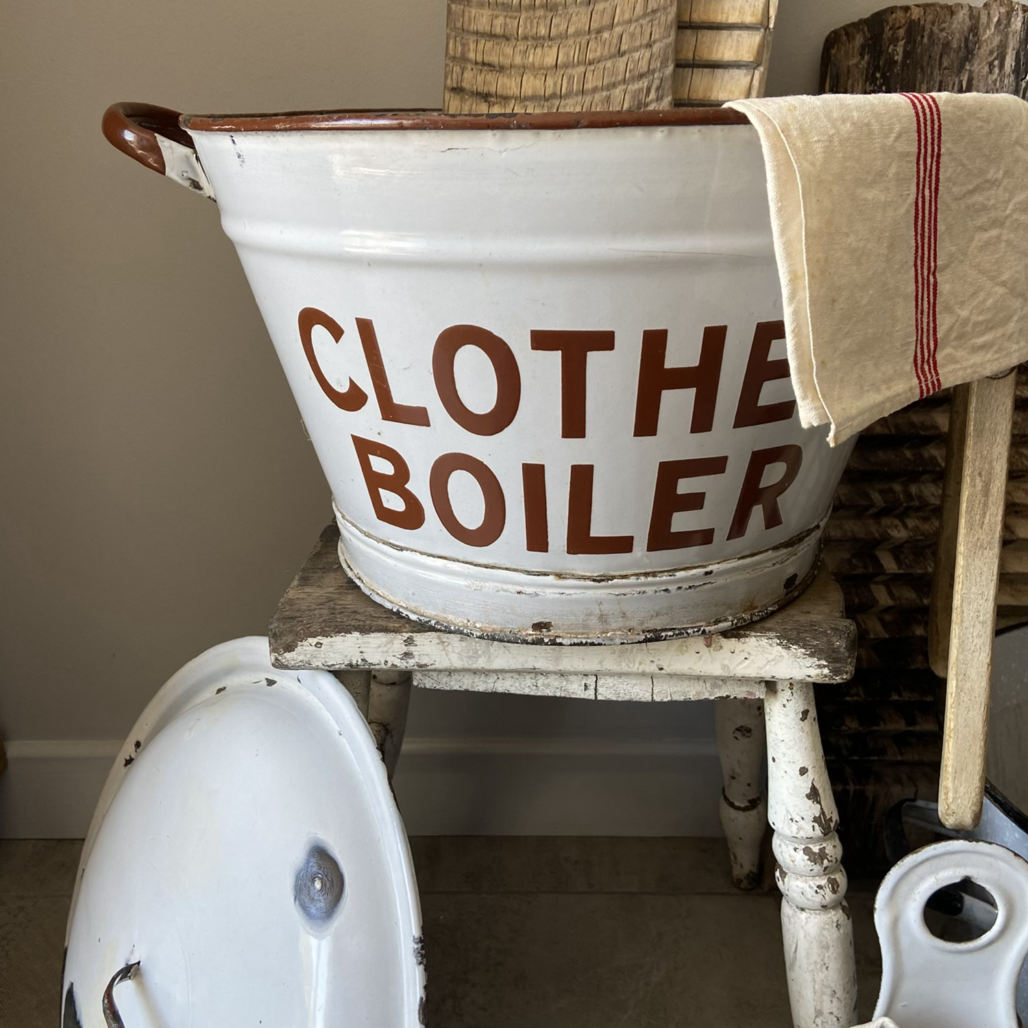 Vintage Enamel Clothes Boiler Bucket 