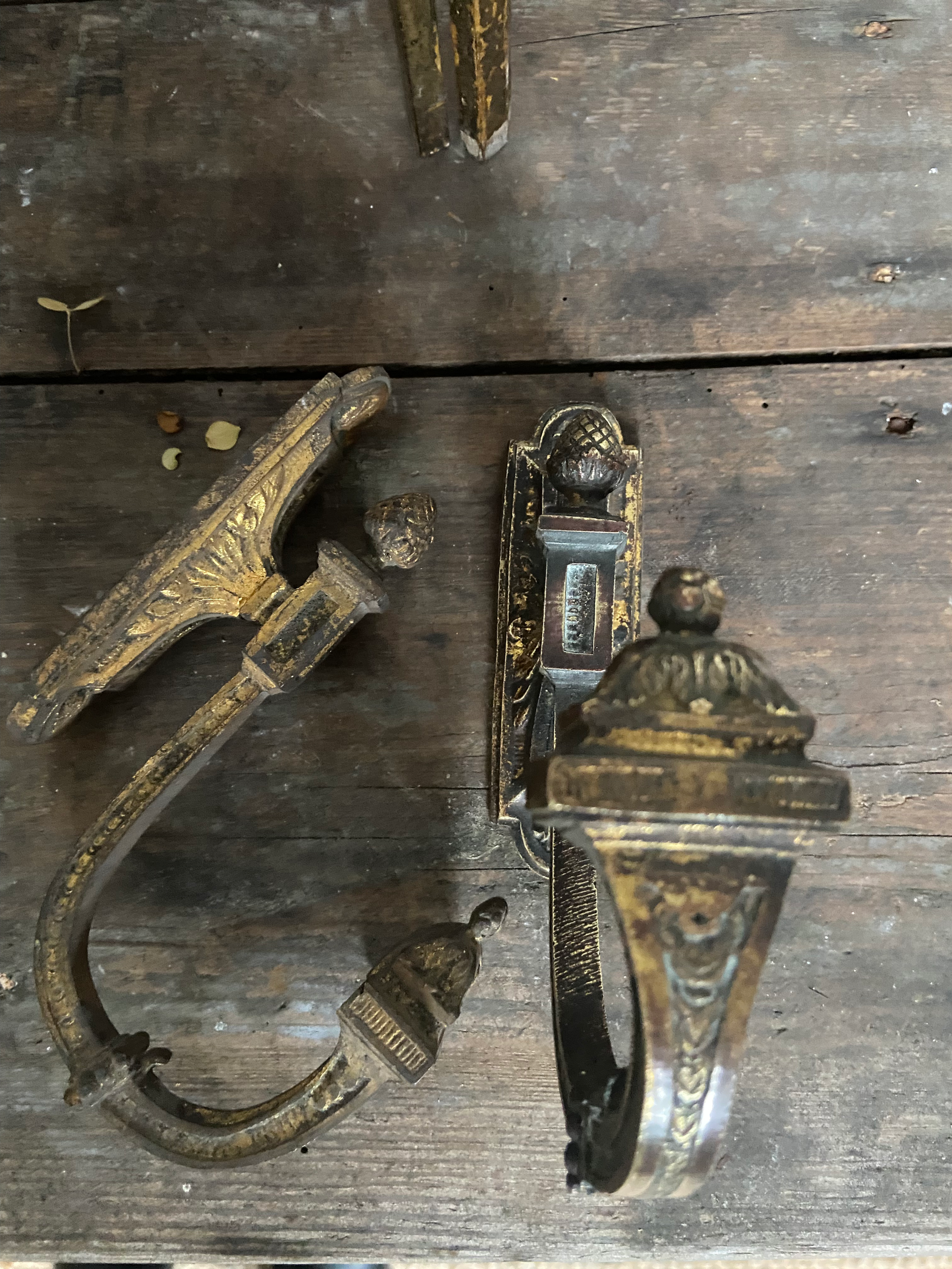 A Pair of Vintage French Heavy Brass Coat/Curtain Tieback Hooks