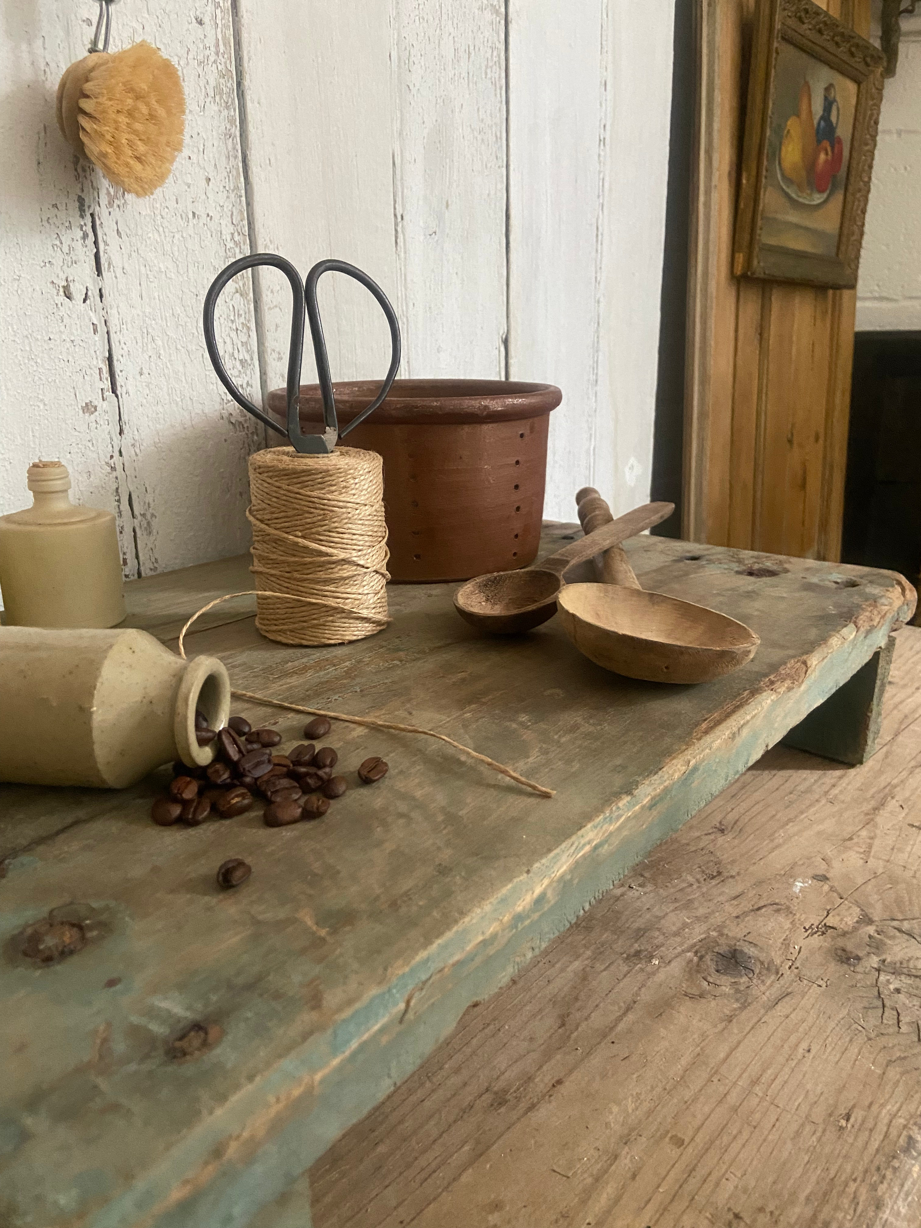 Large Rustic Green Painted Plinth