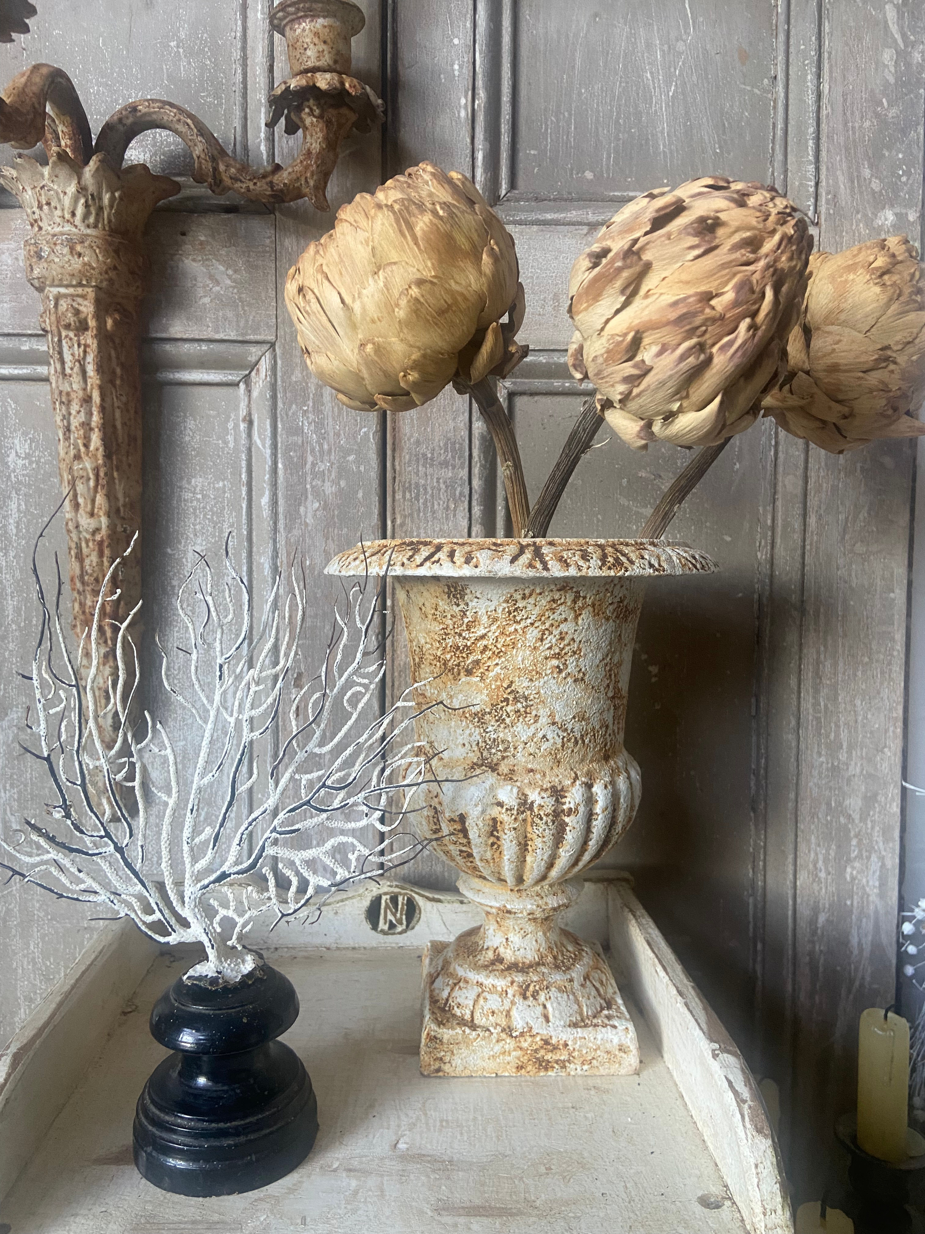 RESERVED for A ~ Beautiful Rustic Cast Iron Urns