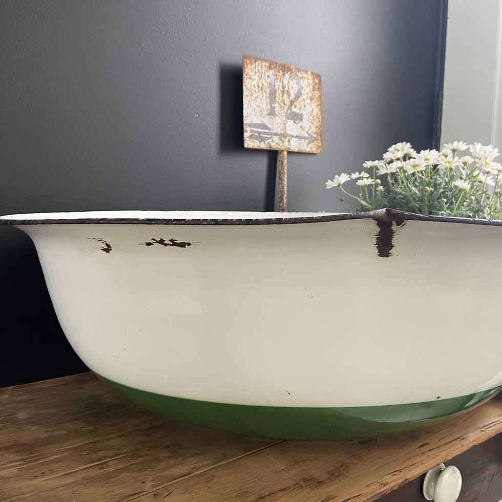 Thumbnail: Vintage Large Enamel Baby Bath with Great Typography 