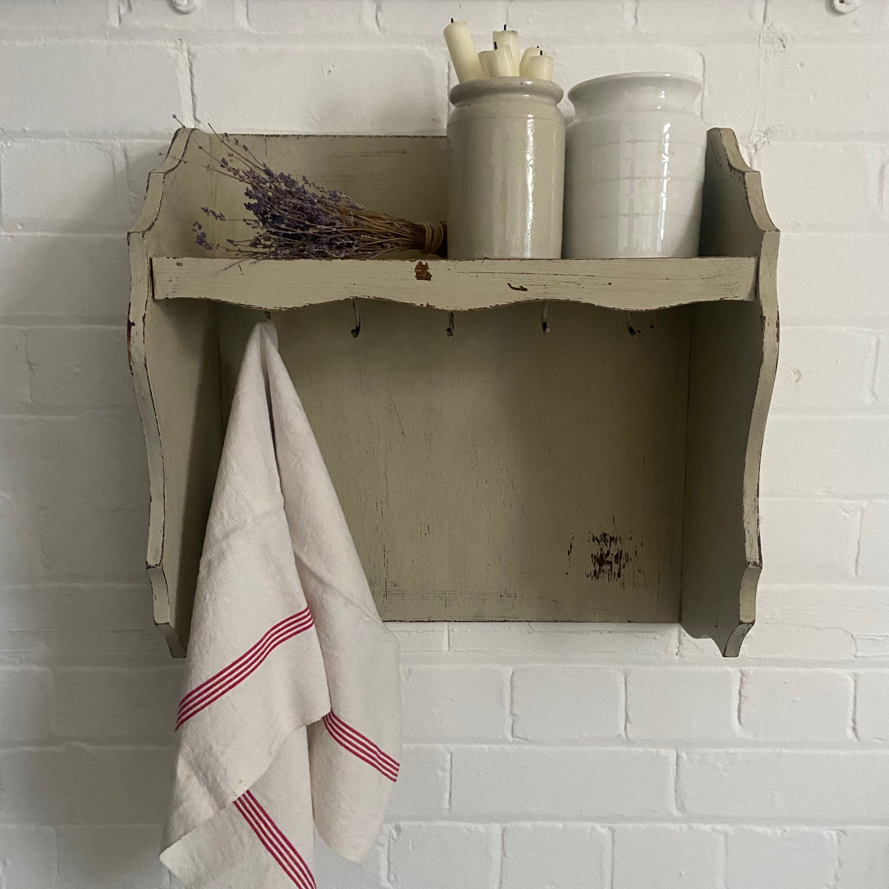 French Painted Shelf with Hooks  