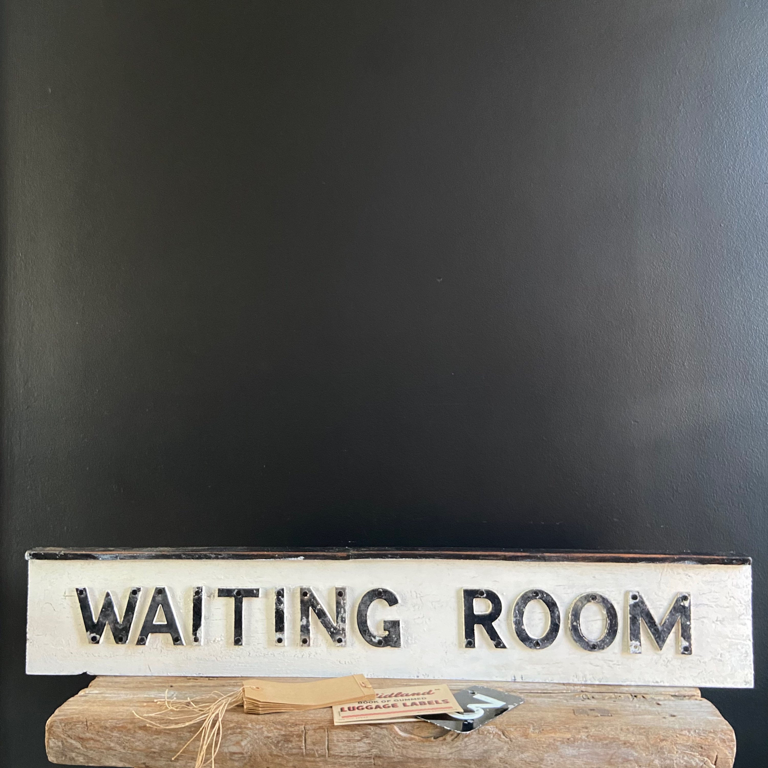 Vintage Waiting Room Sign Wooden with Metal Letters