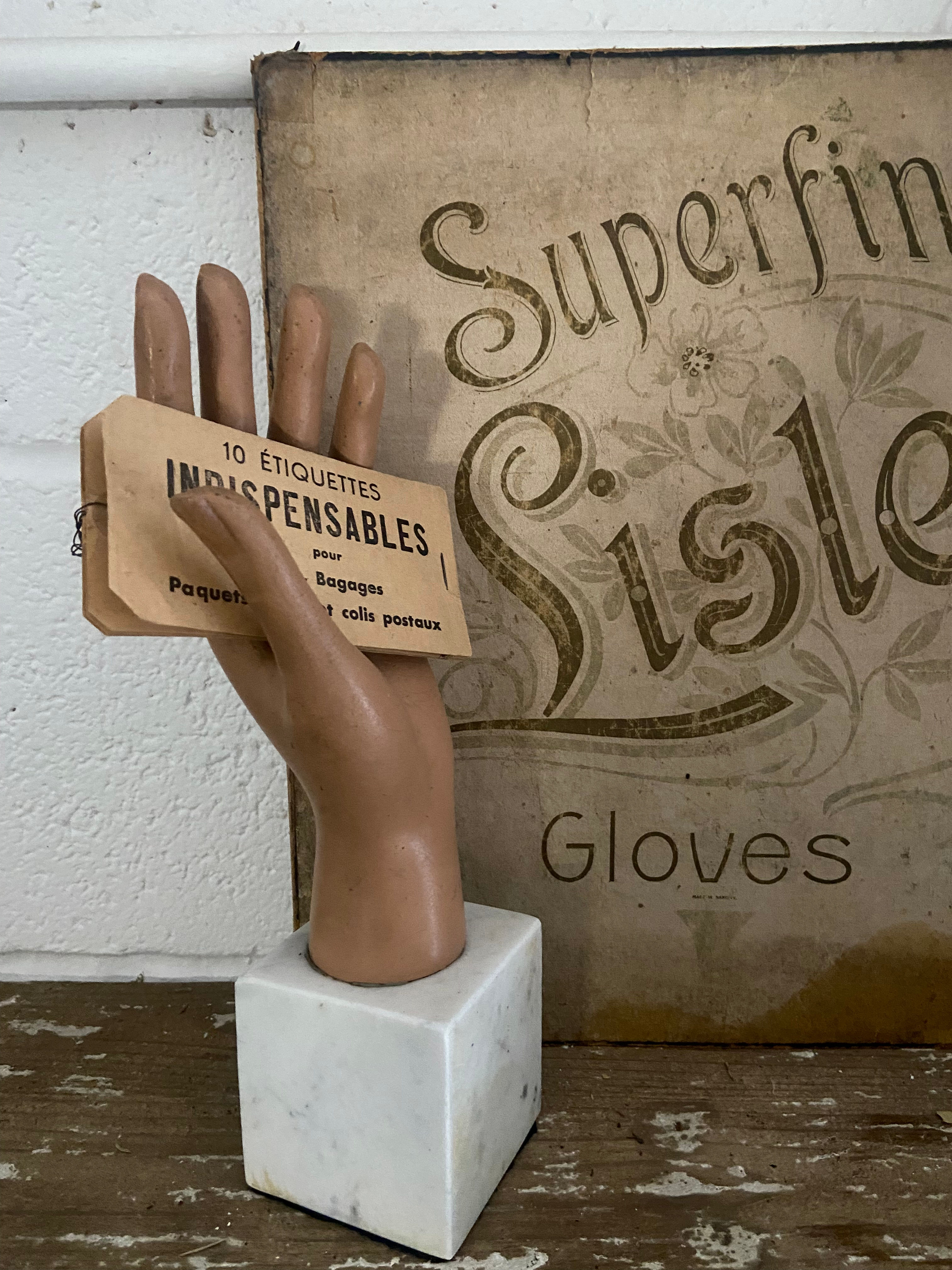 Vintage Shop Display Mannequin Hand on Marble Base
