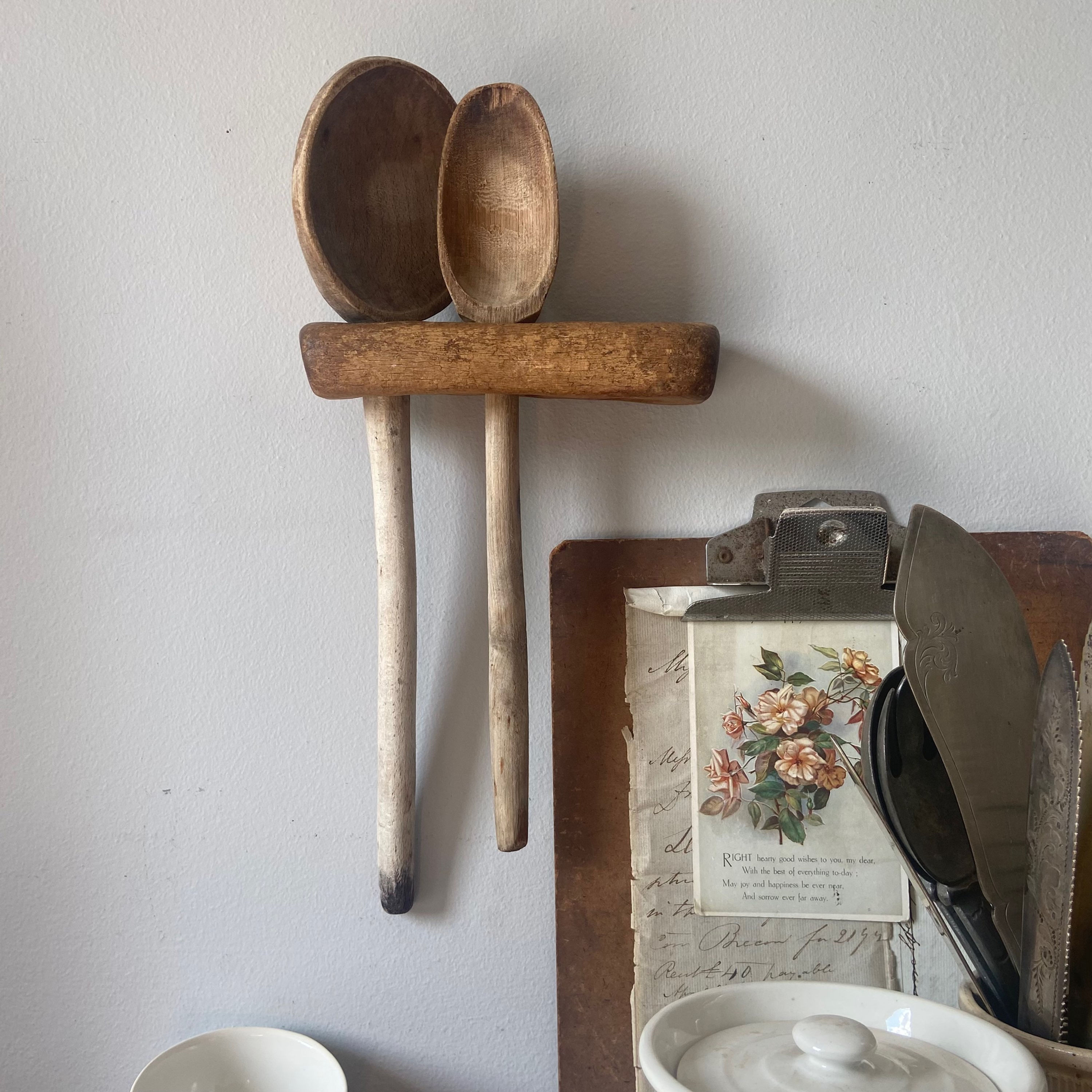 Rustic Handmade Wooden Spoon Rack and Spoons